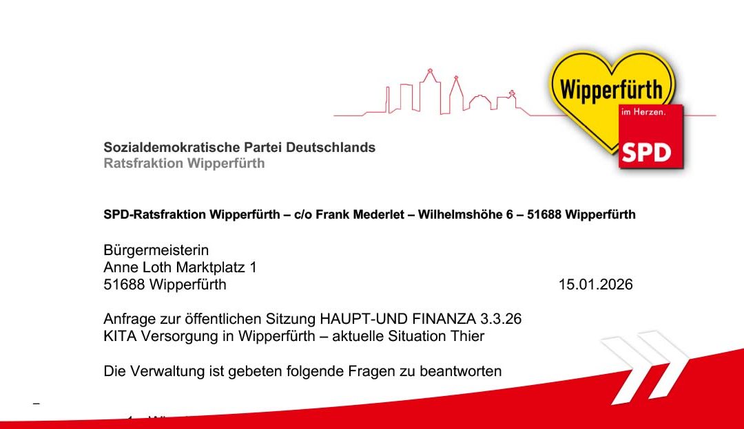 Anfrage: KITA Versorgung in Wipperfürth – aktuelle Situation Thier