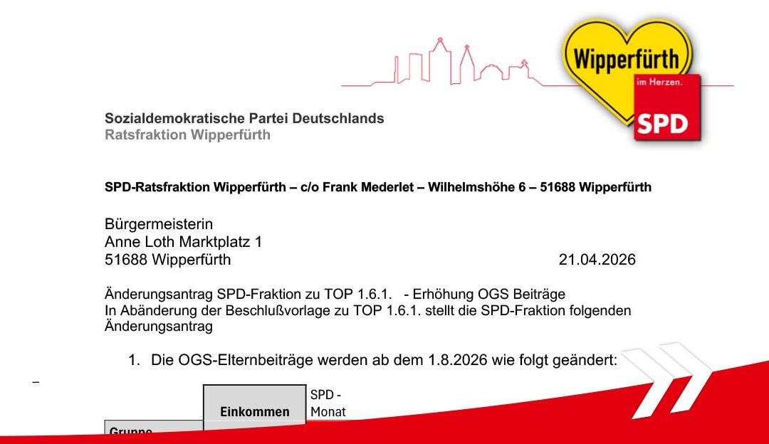 Änderungsantrag: Erhöhung OGS Beiträge